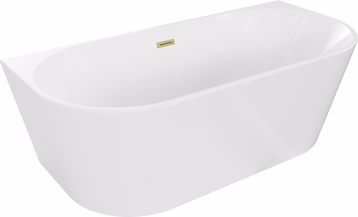 Mexen Oval vasca da bagno freestanding a parete 150 x 75 cm, bianca, troppo pieno oro spazzolato - 52671507500-55