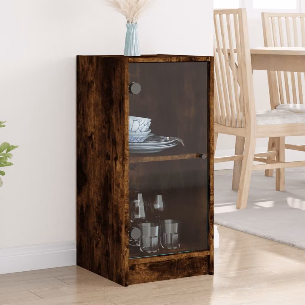 Mobile con Ante in Vetro vidaXL in Rovere Fumo, L 35 cm x P 37 cm x H 75,5 cm