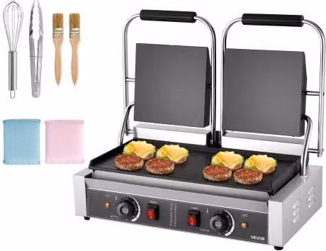 Griglia Elettrica per Panini Vevor 3600W in Acciaio Inox Color Argento con Piastra Smaltata e Controllo della Temperatura