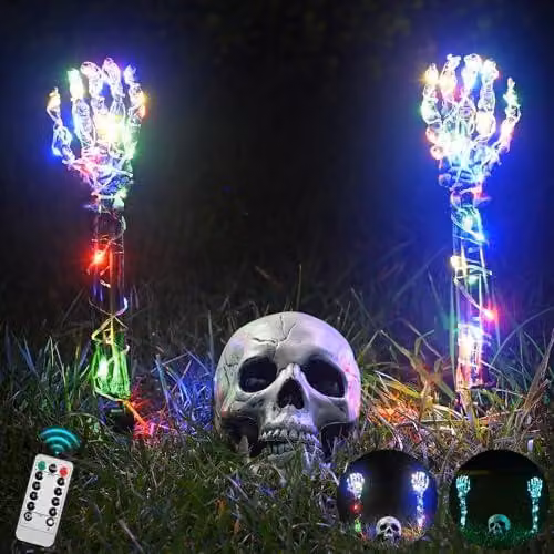 Set scheletro-teschio con catena luminosa, 3 metri, con telecomando