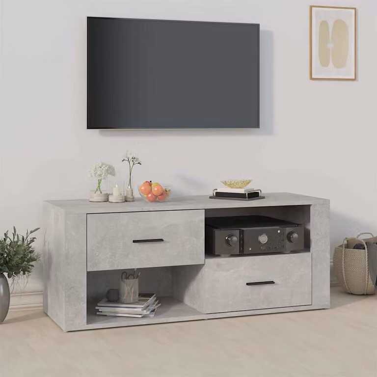 Mobile per TV vidaXL in stile rustico grigio cemento con legno e MDF, L 100 x P 35 x H 40 cm