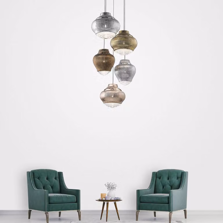 AILATI Lampada a sospensione in vetro Bonnie, dimmerabile, Ottone / Oro, Soggiorno / Sala da pranzo, Vetro, Moderno, Lampada a sospensione