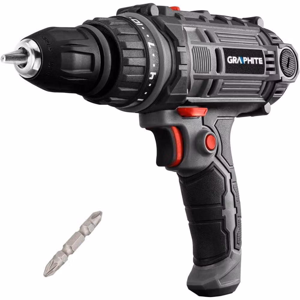 Trapano avvitatore GRAPHITE 300W, mandrino autoserrante da 10 mm, valigetta di trasporto