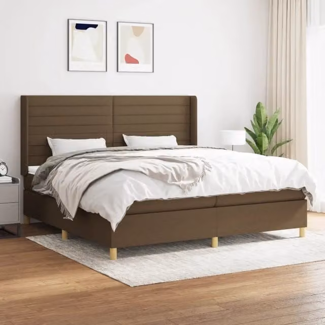 Letto Ibrido con Giroletto a Molle e Materasso vidaXL in Legno di Larice e Tessuto, Marrone e Bianco, L/P/H: 200 x 200 x 128 cm – 1