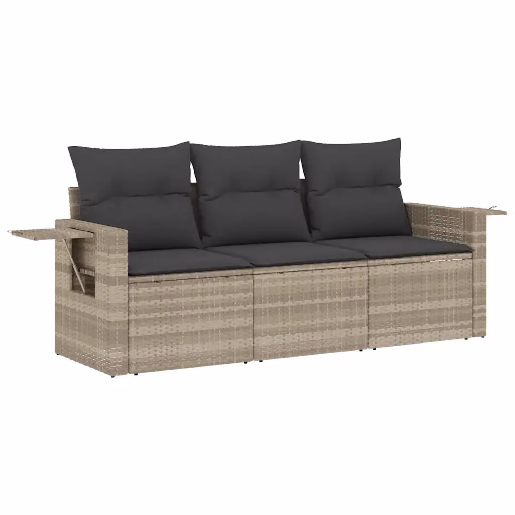 vidaXL Set Divano da Giardino 4pz in Polyrattan Grigio con Cuscini Imbottiti e Tavolino – 2