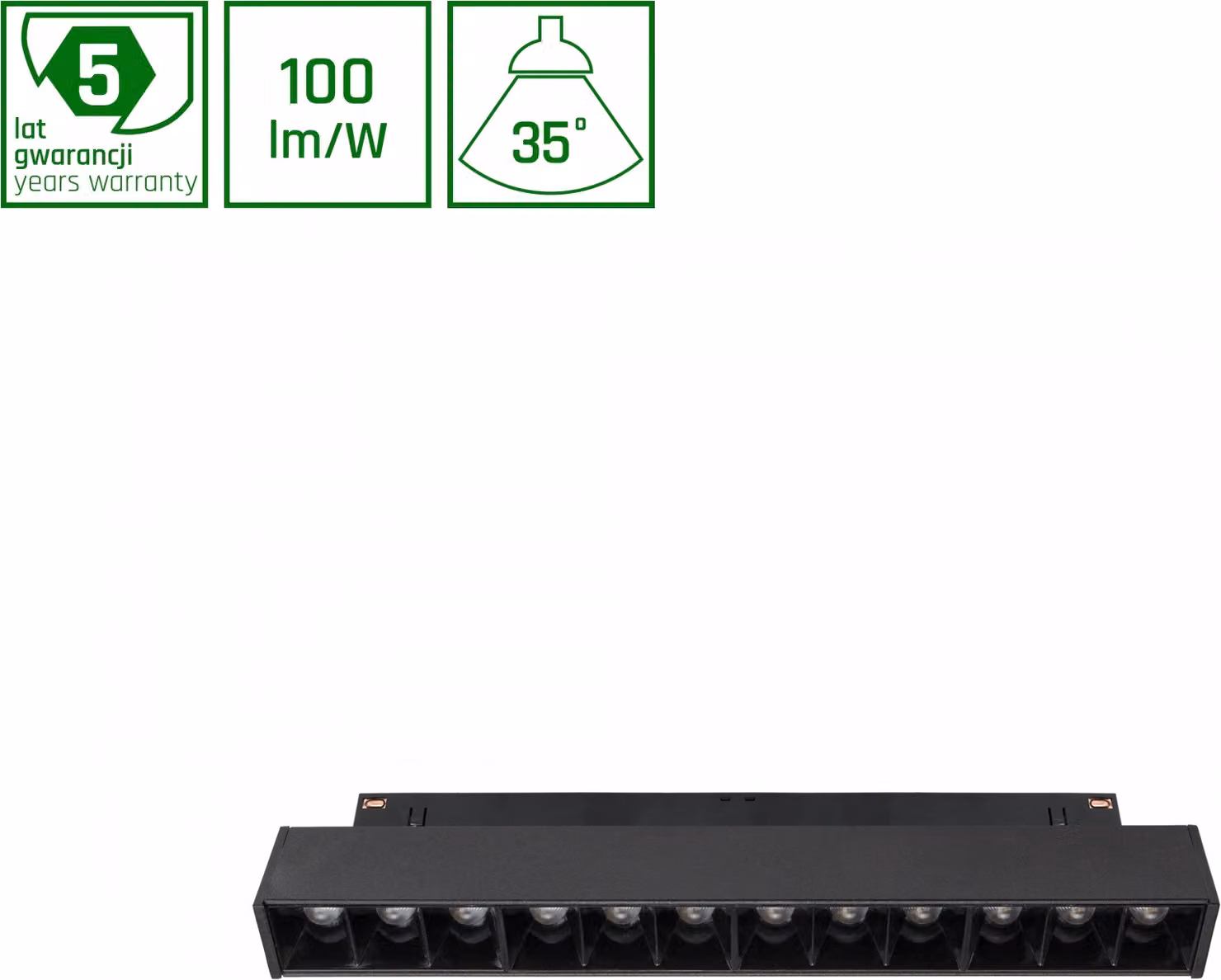 Spectrum LED SYSTEM Shift GRID S 12W 48V Sistema a binario 35° Faretto per binario elettrico 1200lm nero Bianco caldo 3000K