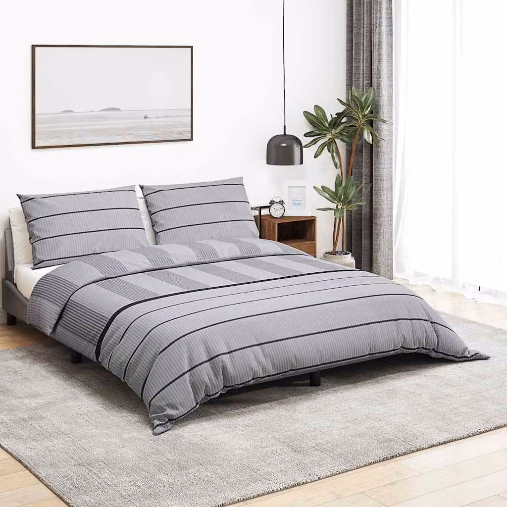 Set Copripiumino e Federe vidaXL in Cotone Grigio L 260 cm x P 240 cm