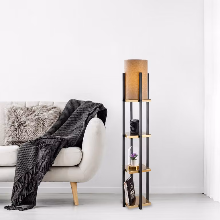 Opviq, 7116- 7116LMP, nero, oro, lampada da terra, 25 x 25 x 130 cm, corpo in metallo