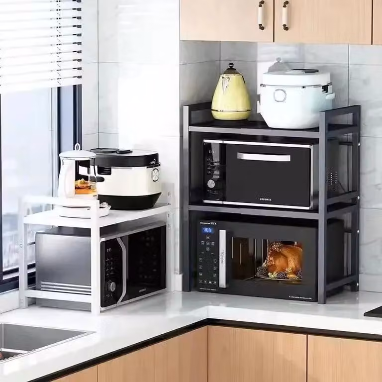 Ripiano per microonde - Ripiano metallico estraibile - A due livelli - Rimovibile - Versatile - Contenitore per la cucina