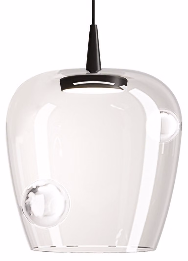 Zafferano Lampada a sospensione Bilia 27cm LED 8W 2700K Nero-Trasparente, design in vetro borosilicato soffiato a bocca per illuminazione indoor