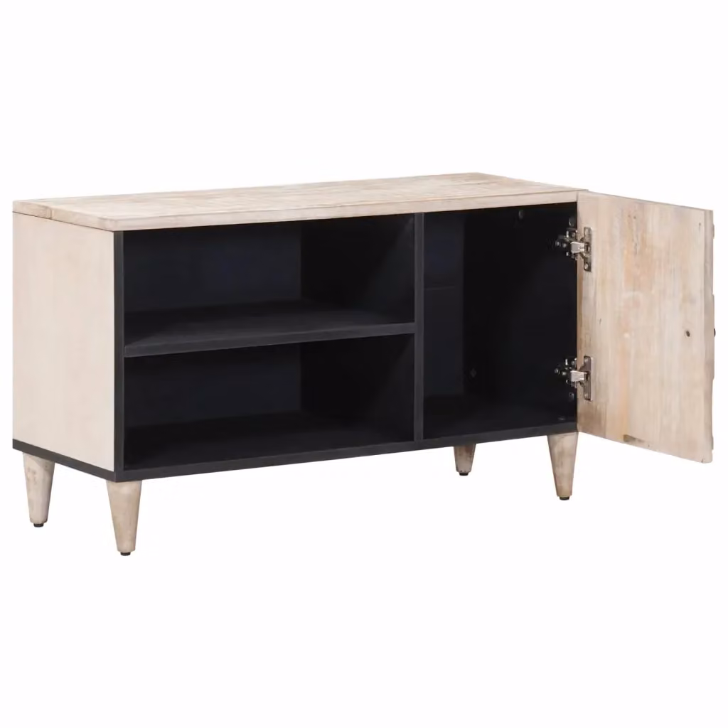 Mobile TV-Credenza moderno in legno di mango massello bianco L: 80 cm, P: 33 cm, H: 46 cm – 2