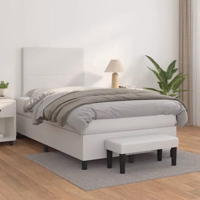 Letto a molle con materasso bianco vidaXL in similpelle L/P/H: 200 x 120 x 203 cm