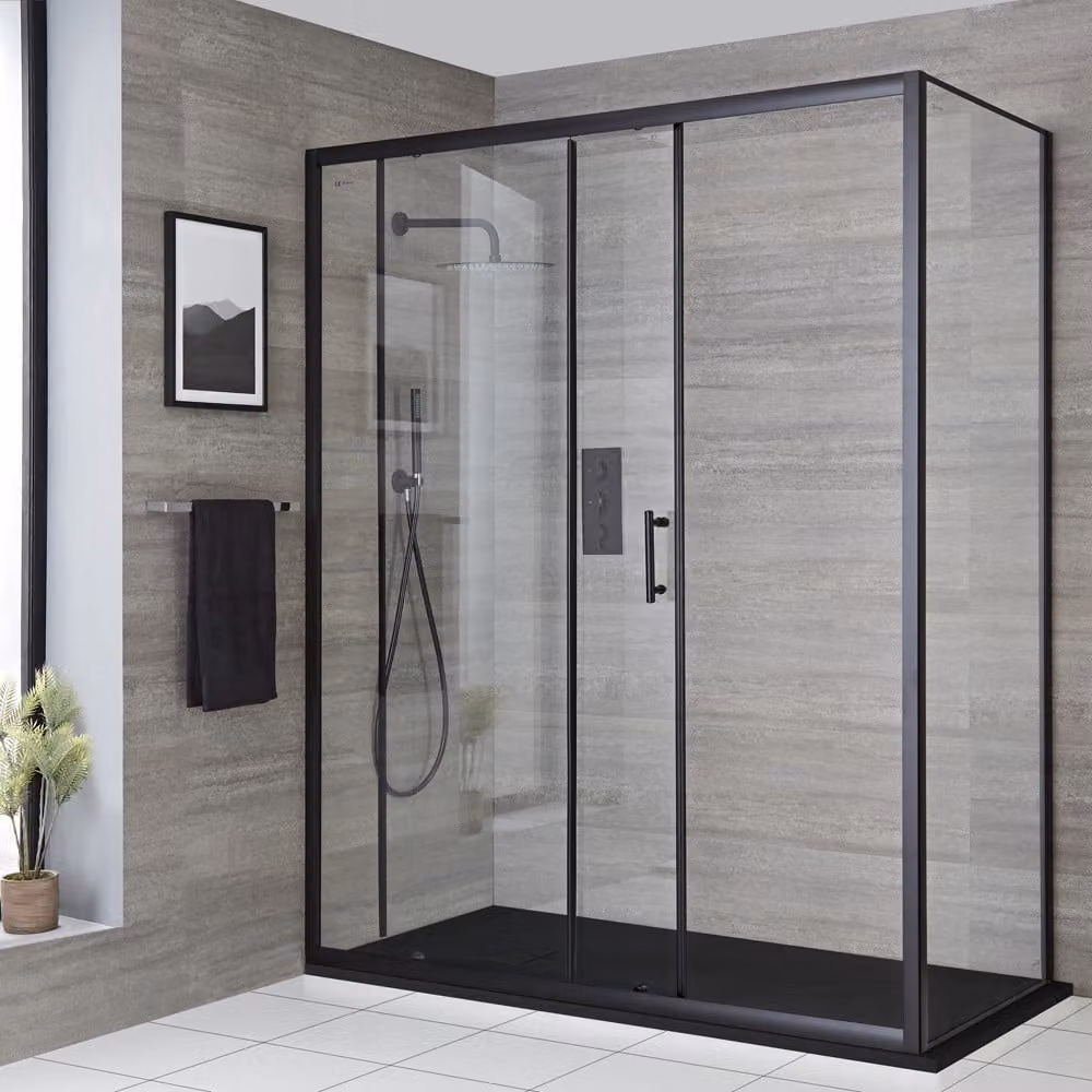 Box Doccia Angolare con Porta Scorrevole e Piatto Doccia Antracite Ardesia - 800 x 800mm - Nox