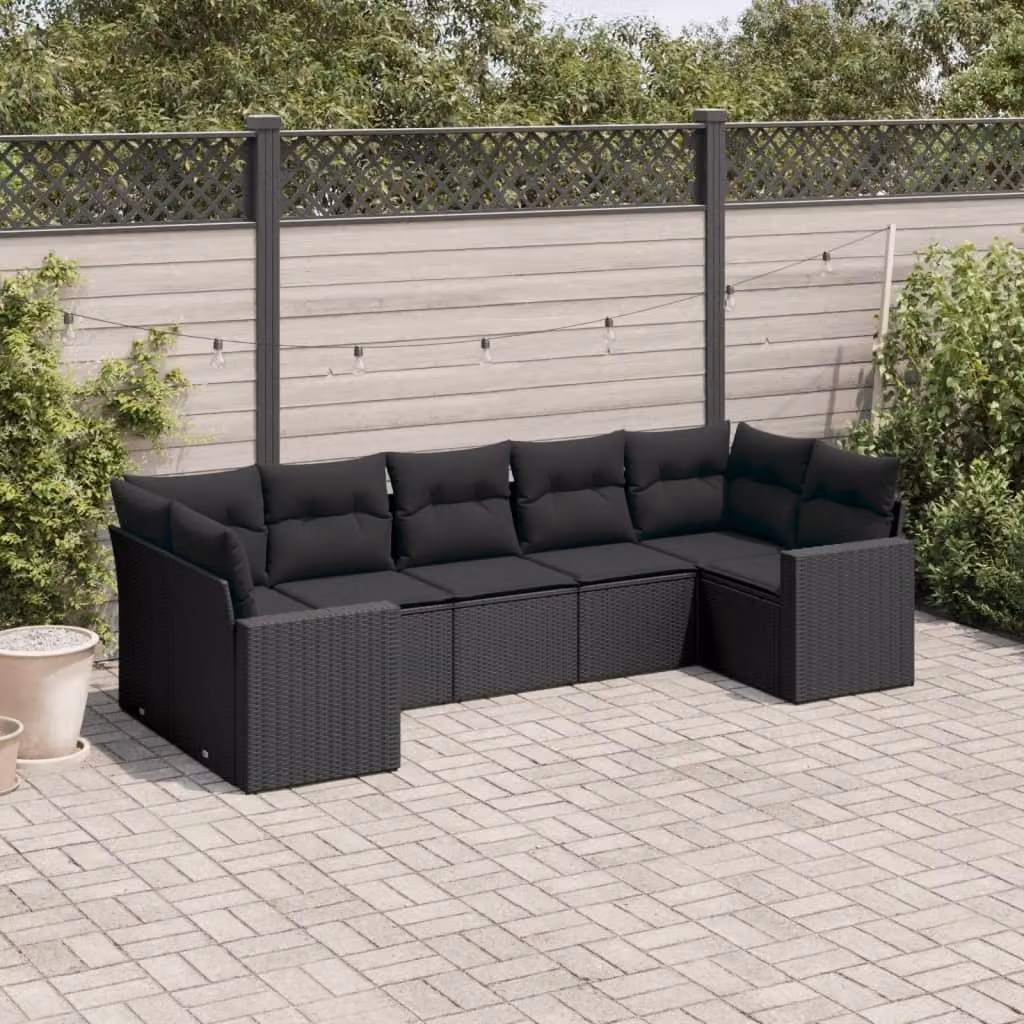Maison Exclusive - Set Divani da Giardino con Cuscini 7pz Nero Polyrattan