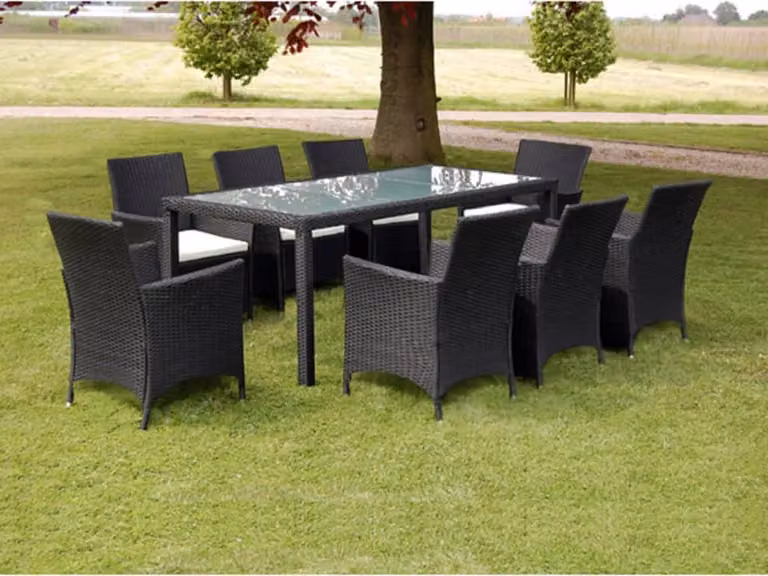 Maison Exclusive - Set da pranzo da giardino da 9 pezzi con cuscini in rattan sintetico nero