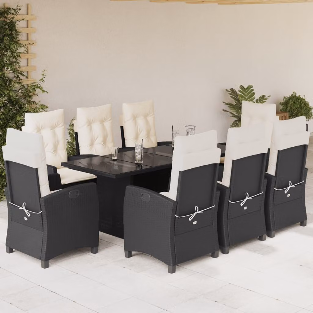 Maison Exclusive - Set da Pranzo da Giardino 9 pz con Cuscini Nero in Polyrattan