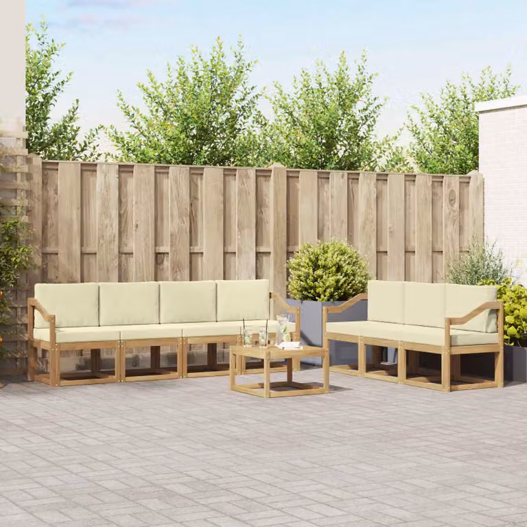 Set di divani da esterno vidaXL 7 pz in legno di acacia marrone e beige con cuscini inclusi design moderno a L
