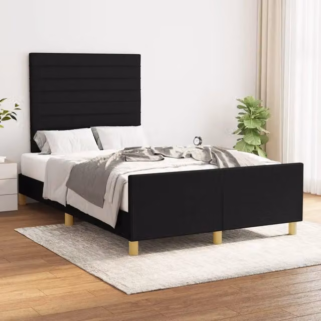 vidaXL Giroletto senza Materasso Nero in Tessuto e Legno di Larice L/P/H: 120 x 200 x 126 cm – 1