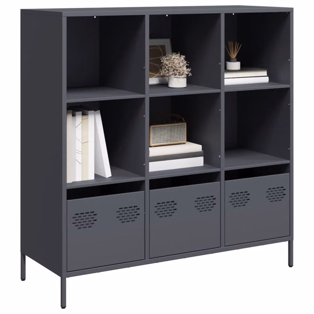 Credenza moderna vidaXL in metallo antracite L 101,5 cm x P 39 cm x H 103,5 cm