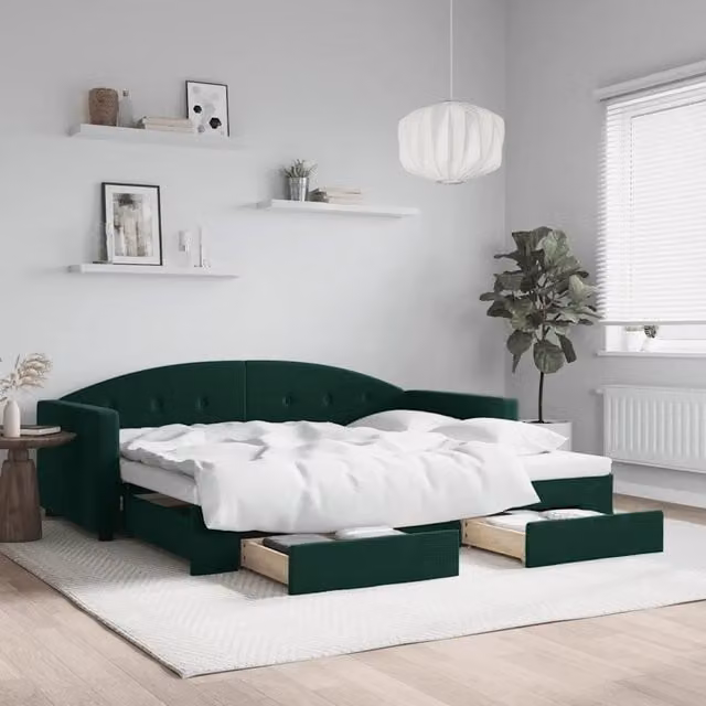 Divano Letto Estraibile con Cassetti vidaXL in Velluto Verde Scuro L/P/H: 222 x 90 x 75 cm