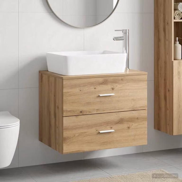 vidaXL Mobile da bagno moderno in legno marrone con cassetti e ante, sospeso