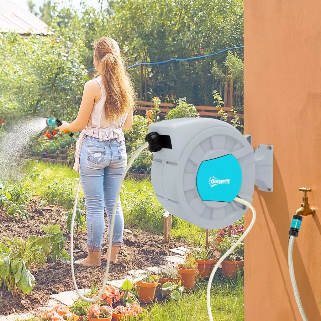 Avvolgitubo Automatico Giordanoshop a Parete e Portatile Verde e Grigio con 7 Getti e Lunghezza 30+2 m – 2
