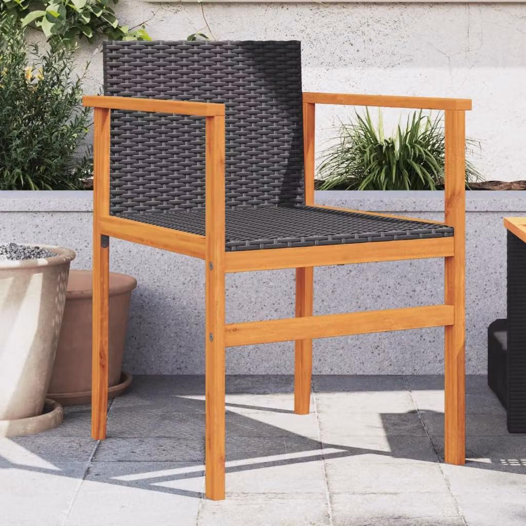 Set di 2 sedie da giardino vidaXL in polyrattan e legno di acacia nero con braccioli