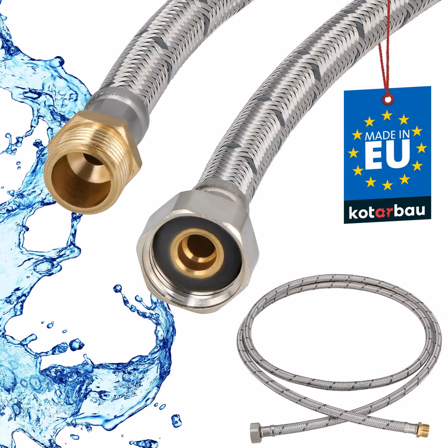 KOTARBAU® Tubo Flessibile per Rubinetto 1/2" x 3/8" Rinforzato 200cm Tubo Flessibile Rubinetto Cucina Maschio x Femmina Acciaio Inox