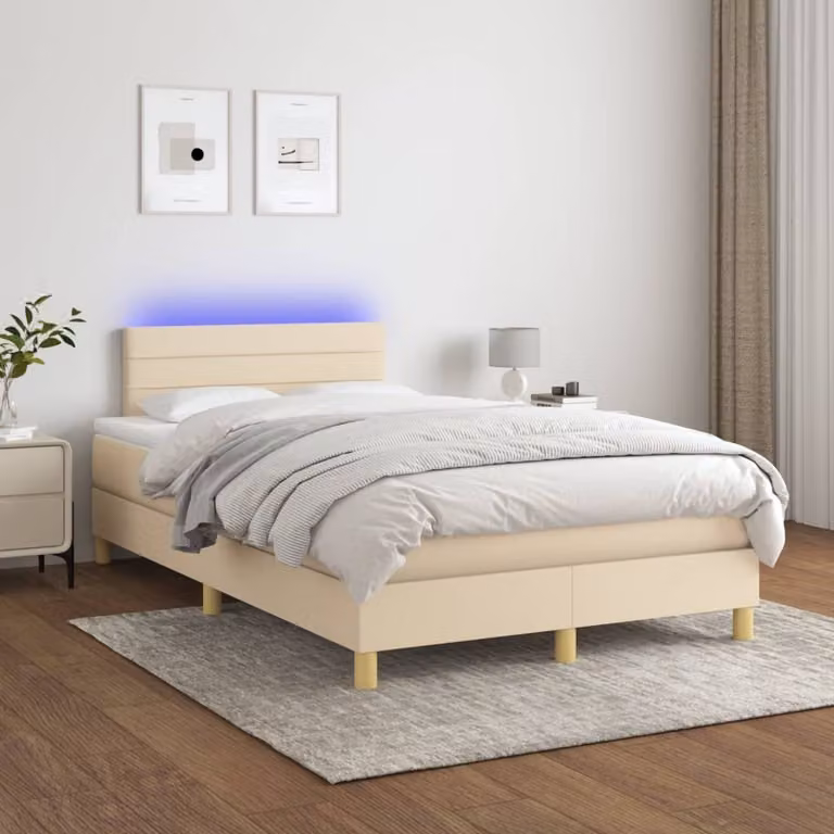 Maison Exclusive - Letto a Molle con Materasso e LED Crema 120x200cm in Tessuto