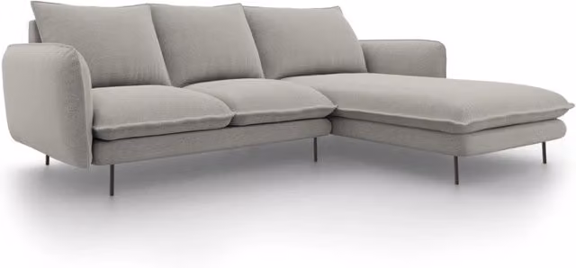 Divano angolare destro Vienna di Cosmopolitan Design, 5 posti in tessuto grigio con struttura in metallo, L: 255 cm, P: 170 cm, H: 95 cm – 1