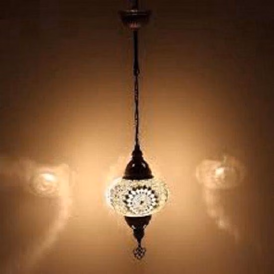 Lampada a sospensione Mozaïek - Lampada orientale fatta a mano in Turchia - Lampada marocchina - Altezza 53 cm - Bianca