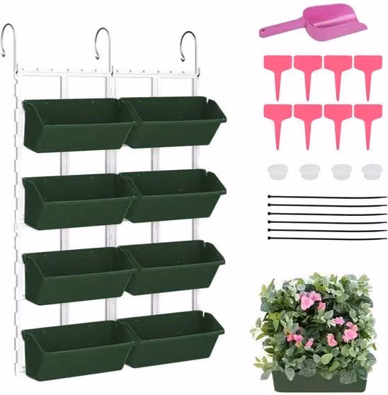 Pianta verticale appesa, parete per piante verticali con 8 contenitori, pianta verticale spazievoluta per giardino, balcone, decorazione interna