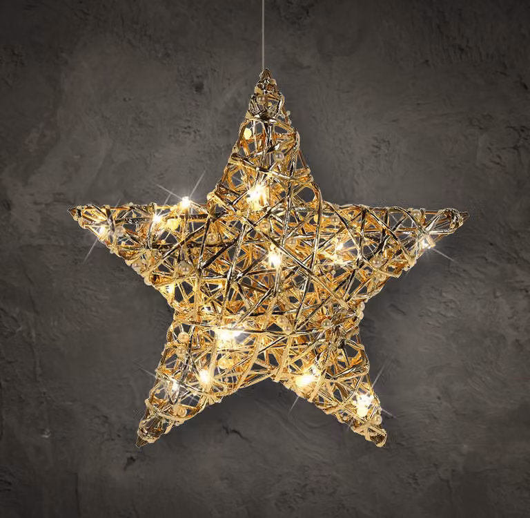 Stella LED 30 cm in ORO - da appendere con batteria / timer