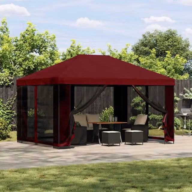 Gazebo da giardino con pareti laterali 4 × 3 m Borgogna 900395