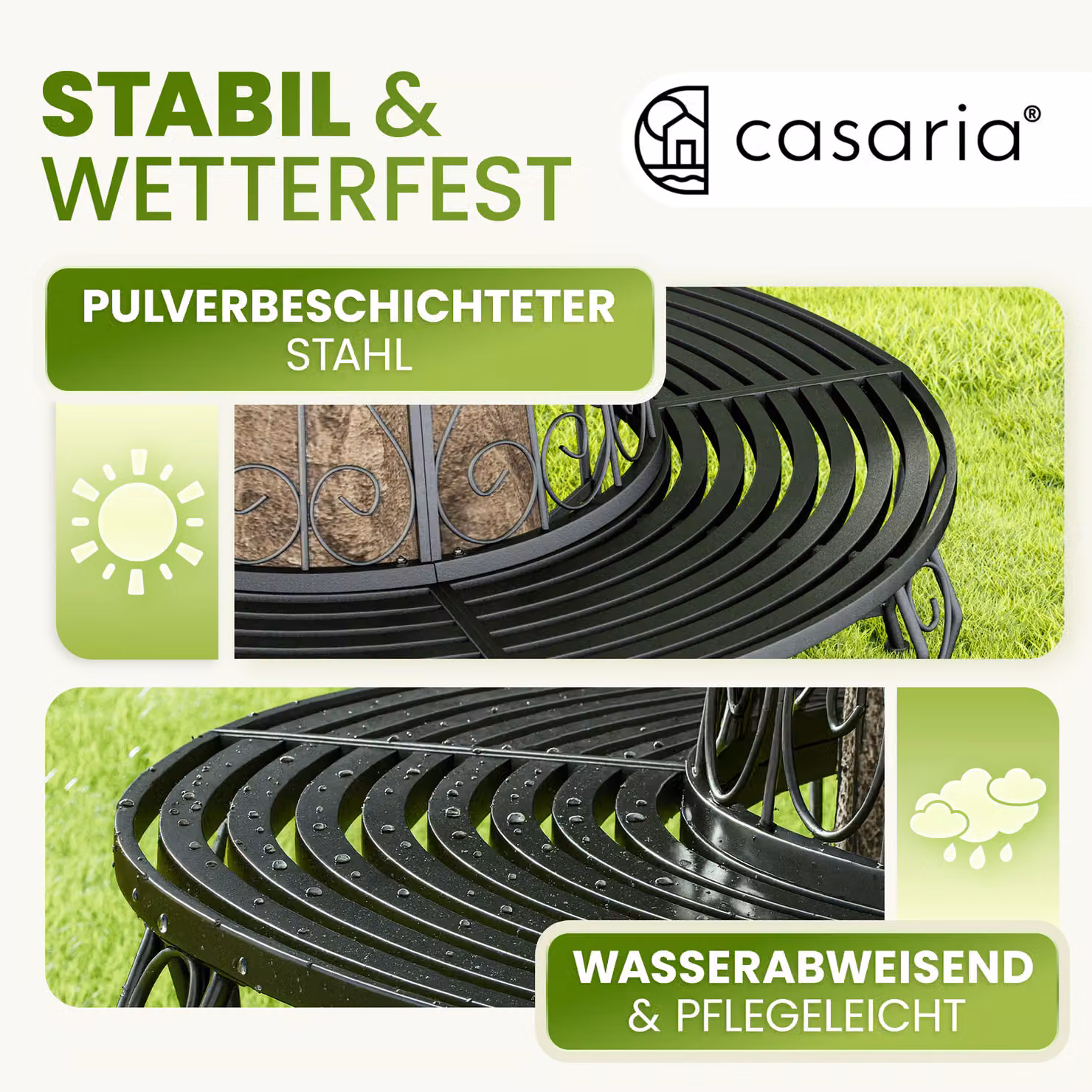 Panchina da albero Bree Casaria in metallo nero Ø160 cm – 4
