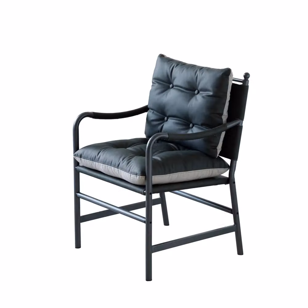 Poltrona Minimal in similpelle nera con struttura in metallo per soggiorno e ufficio – 2
