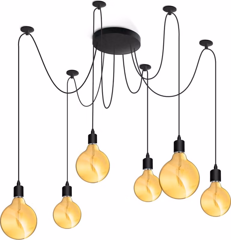 LUMILED luce a sospensione luce a sospensione lampadario creativo ragno plafoniera vintage E27 presa LED metallo nero altezza regolabile (6 fiamme)