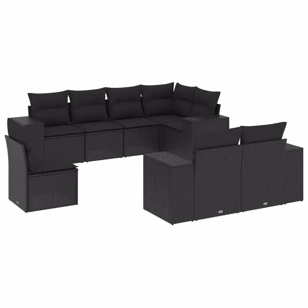 vidaXL Set Divani da Giardino a L con Cuscini 8 pz Nero in Polyrattan – 2