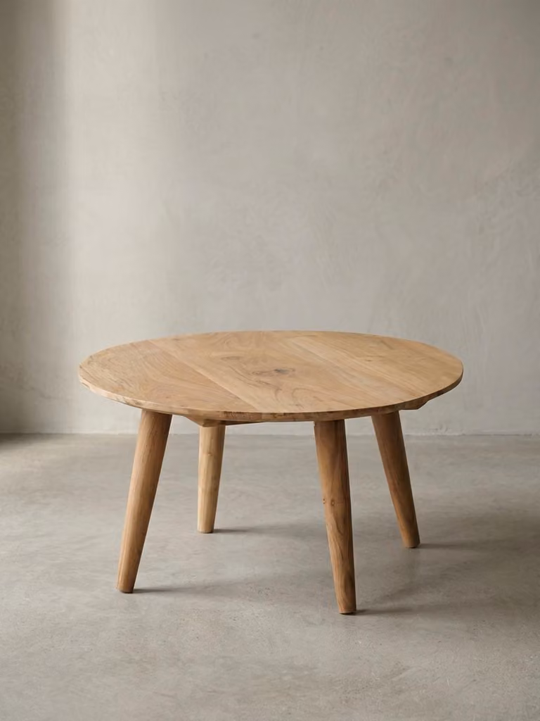 Tavolino BOHA in legno massello di acacia, tavolino da salotto rotondo Ø75 x 40 cm, tavolino con 4 gambe in stile rustico