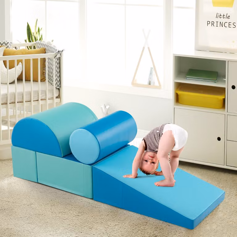 Costway Set di gioco da arrampicata per bambini in schiuma impermeabile, 5 pezzi, Blu