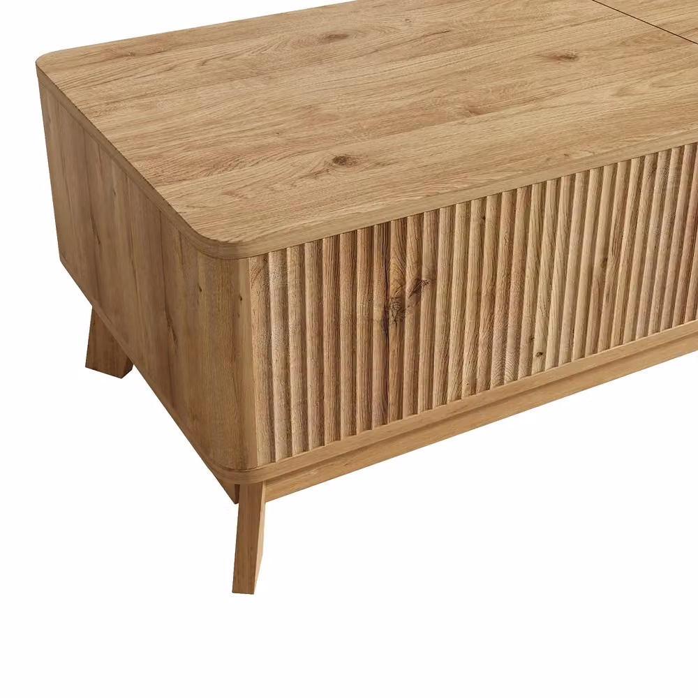 Tavolino da caffè Minimal con funzione di sollevamento in MDF effetto ondulato, stile moderno, L: 100 cm, P: 50 cm, H: 48 cm – 2