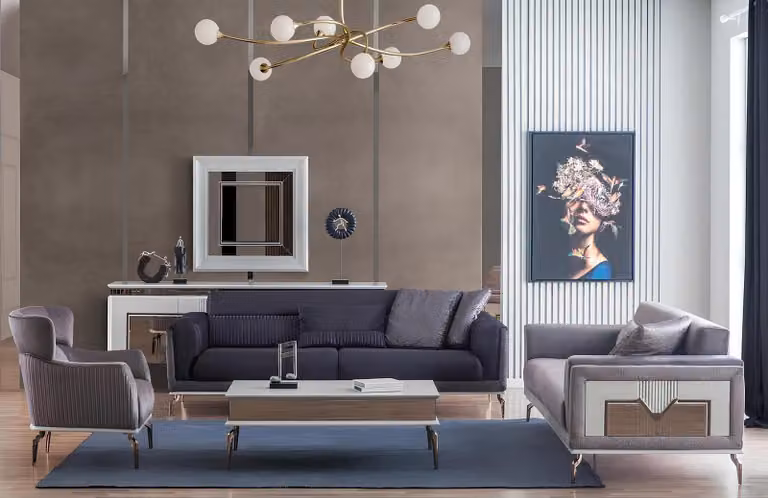 Design Wohnzimmer Set Sofas Sessel Moderne Couchtisch 3+3+1 Couchtisch