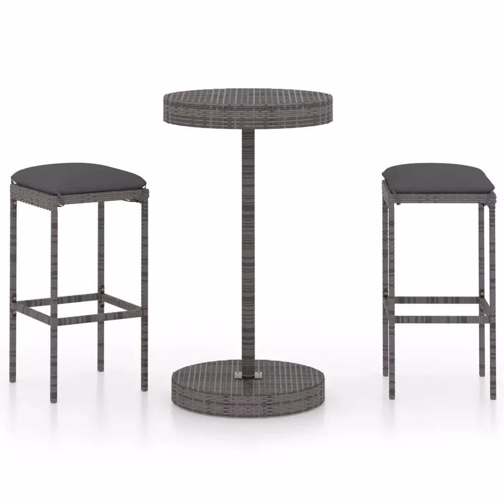 Set Bar da Giardino vidaXL in Polyrattan Grigio con 3 Cuscini e Tavolo Rotondo – 2