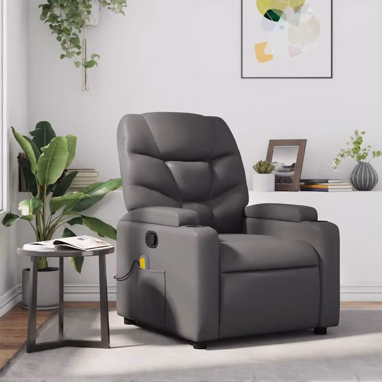 vidaXL Poltrona Relax Reclinabile Moderna in Similpelle Grigia con Braccioli