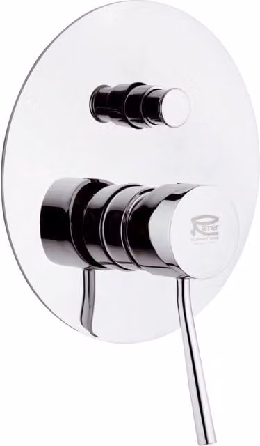 Rubinetto da incasso con deviatore per vasca e doccia Remer serie minimal con miscelatore monocomando e beccuccio orientabile in ottone color argento cromato