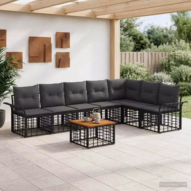 Set di divani da esterno 8 pz Nero e Grigio scuro Poliestere 3437697