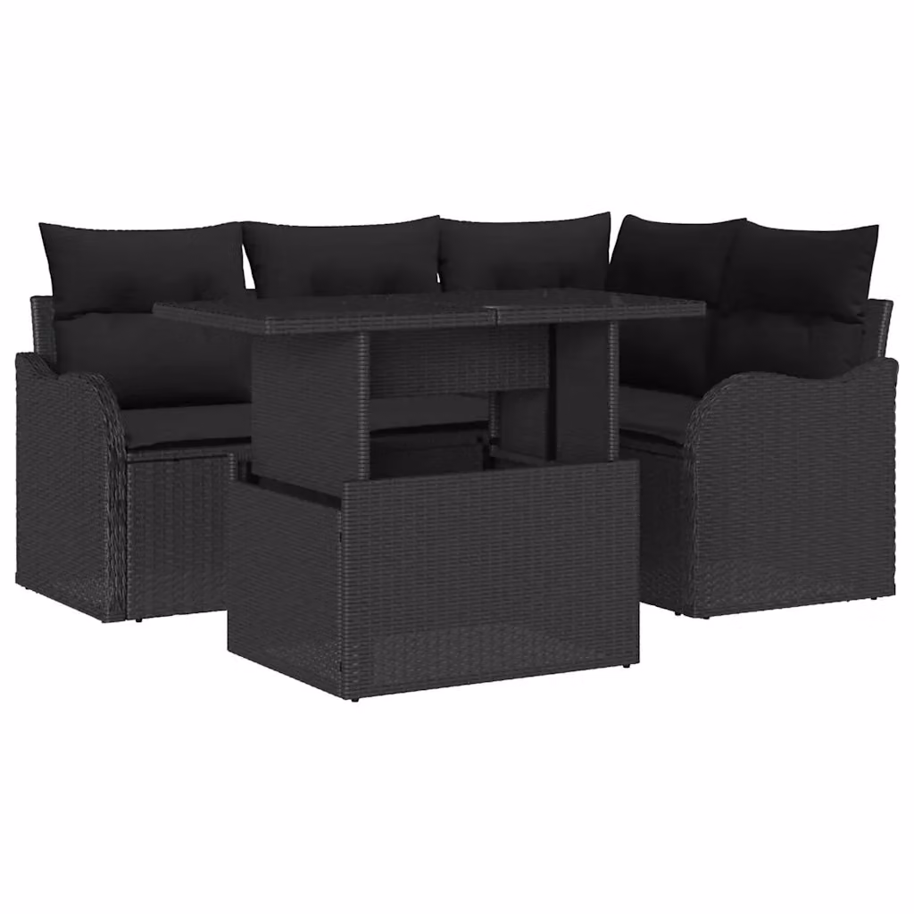 Set da pranzo per esterni vidaXL in polyrattan e vetro nero, 5 pezzi – 2
