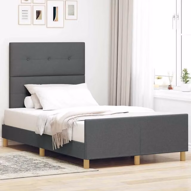 Struttura del letto imbottita vidaXL in tessuto grigio con base in legno L/P/H: 207 x 120 x 128 cm – 1