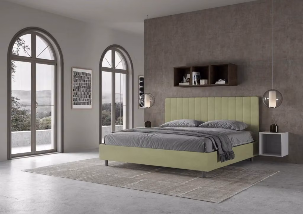 BS COM Letto matrimoniale king size con contenitore imbottito in microfibra verde L: 180 cm, P: 230 cm, H: 122 cm – 2