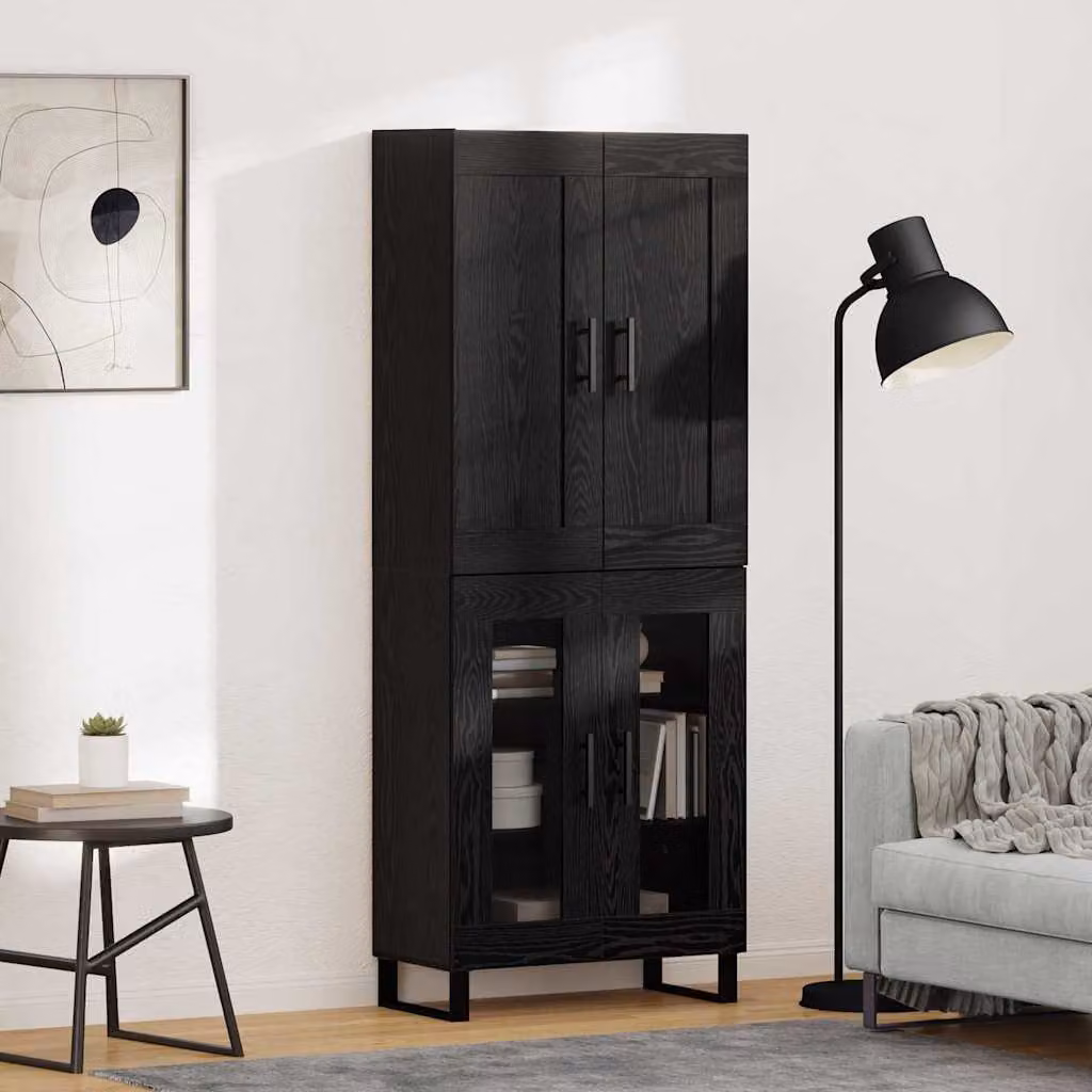 Set di 2 credenze moderne vidaXL in rovere nero, ideale per soggiorno o sala da pranzo, L/P/H: 69,5 x 34 x 180 cm